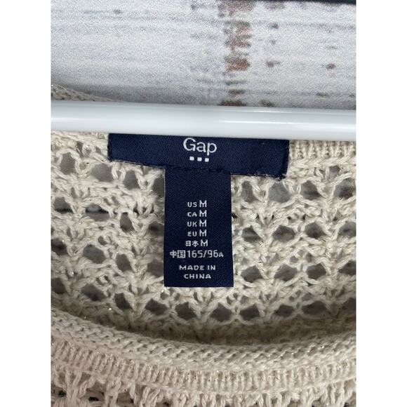 Gap Open Knit Crewneck Sweater Cream Medium Coastal Nautical Beachy Minimalist - Picture 4 of 9